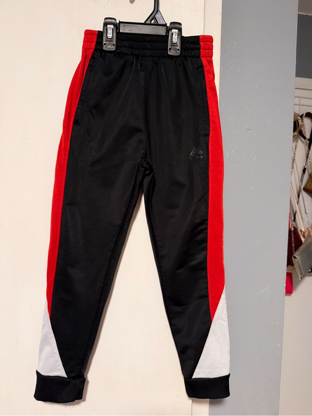 Kids RBX Black Joggers with Red Side Panels and White Accents